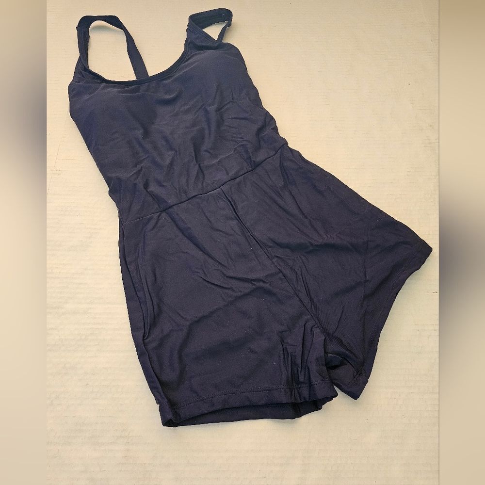 Ladies Navy Blue Swimsuit Boy Shorts Romper size Small